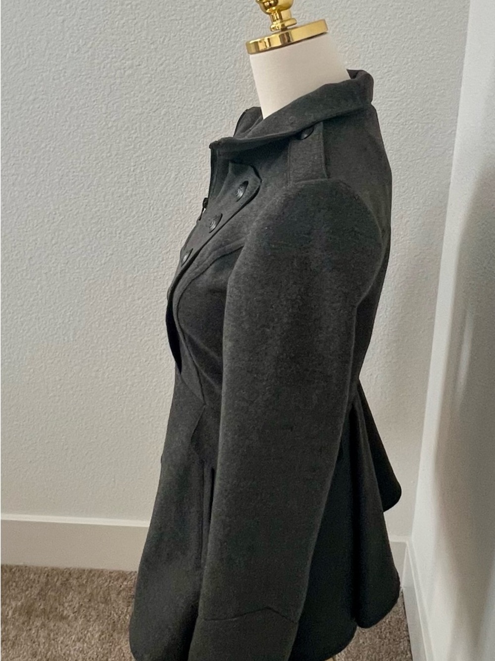 Anthropologie Pink Envelope Charcoal Military Peplum Coat Jacket Size S - Picture 5 of 11